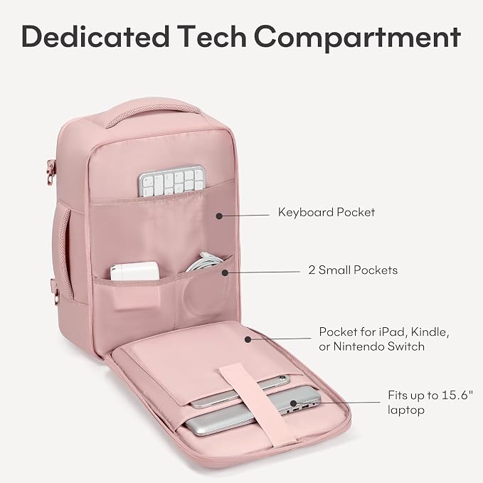 mibasies 30L Travel Backpack for Women & Men: Carry On Luggage Flight Approved, TSA Laptop Backpack with Water Bottle Pocket, Personal Item Bag Fits 15.6" Laptop for Weekender Business - Pink - Image 5