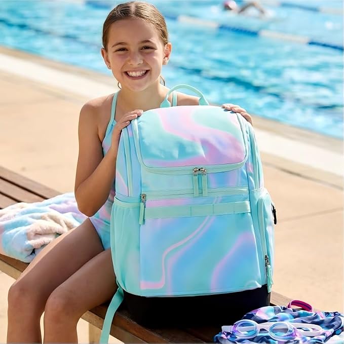 Choco Mocha Swim Bag for Kids Swim Bag for Swimmers, 35L Waterproof Swims Backpack with Wet Dry Compartments, Organized Pool & Beach Bags(Sapphire) - Image 2