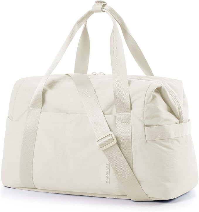 BAGSMART BAGSMART Gym Bag for Women, Carry on Weekender Overnight Bag, Travel Duffel Bags with Trolley Sleeve, Personal Item Travel Bag Tote Bag Workout Dance Bag(Light Beige-Large) by BAGSMART