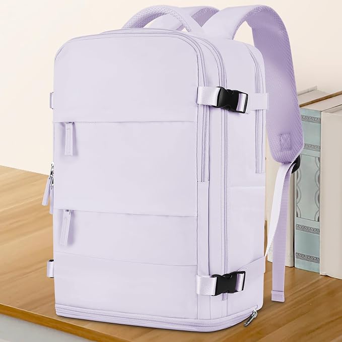 coowoz Large Travel Backpack For Women Men,Carry On Flight Approved,Hiking Waterproof Outdoor Sports Rucksack Casual Daypack Fit 15.6 Inch Laptop Shoes Compartment (Purple) - Image 2