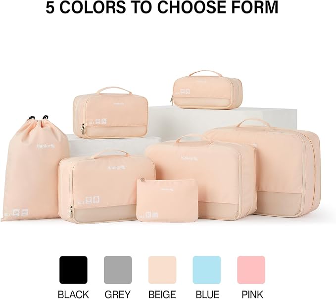 Hanke 7 Piece Expandable Compression Packing Cubes, Premium Travel Packing Organizers for Suitcases/Carry On, Luggage Organizer Bags with Breathable Mesh & Label - Image 9