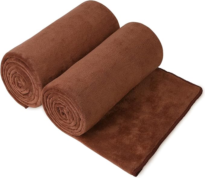 JML Large Bath Towels Set of 2, 30" x 60", Oversized, Soft, Absorbent, Fast Drying Microfiber Bathroom Towel for Sauna, Salon, Hotel, Sport, Fitness, Yoga, Brown by JML