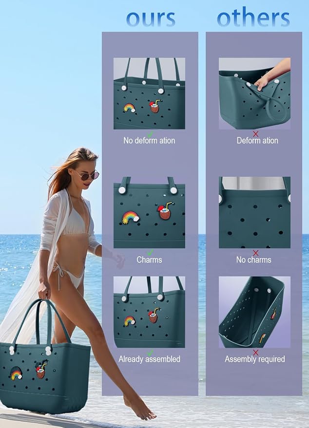 Baonat Beach Bag Rubber Tote Bag - Waterproof Travel Bag for Women Washable Tote Bag Handbag for Sports Beach Market Pool - Image 5