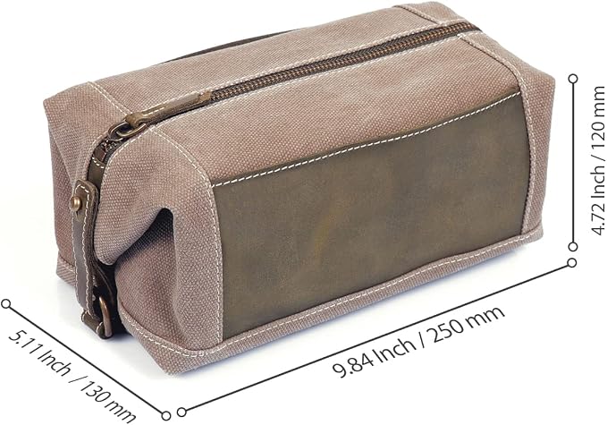 Londo Travel Toiletry Bag, Top-Grain Leather & Canvas Hanging Dopp Kit, Bathroom Case, & Makeup Organizer, Unisex - Image 3