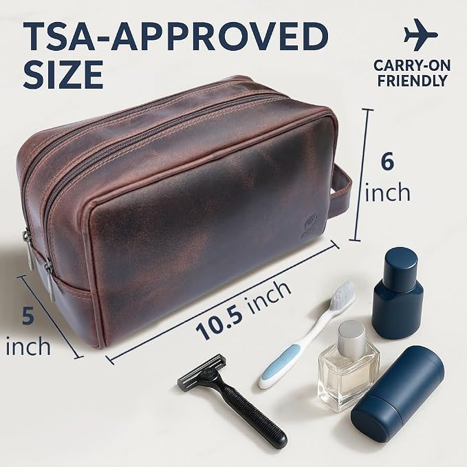 RUSTIC TOWN Leather Toiletry Bag for Men - Travel Shaving Ditty Kit - Bathroom Shower Toiletries Organizer - Leather Cosmetic Bag for Women (Walnut Brown) - Image 3