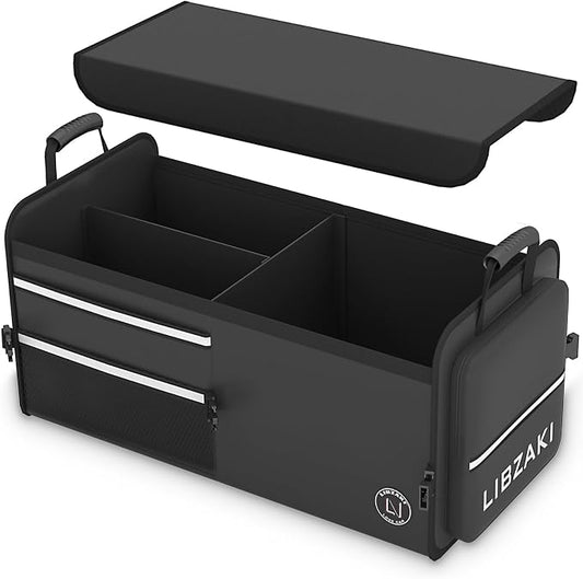 LIBZAKI Car Trunk Storage Organizer, Multi Compartment Collapsible Trunk Storage Box for Car Truck SUV-Black by LILIBZAKI