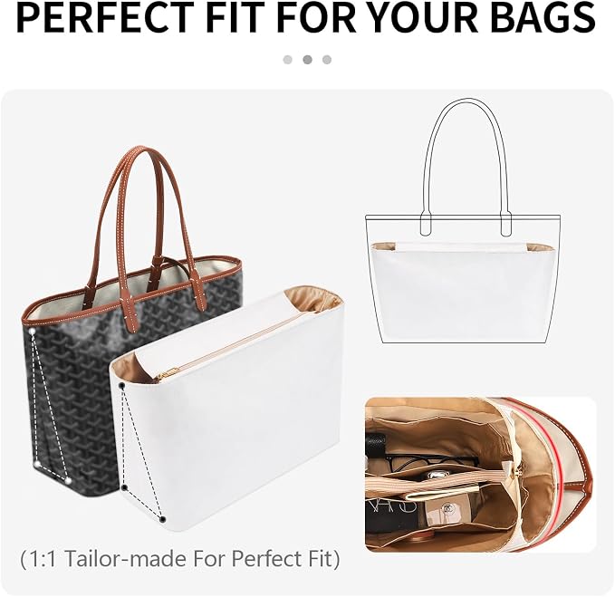 Tote Bag Organizer Insert, Purse Inner Suit for HandBag, Makeup Liner HandBag Shaper (White, PM) - Image 8