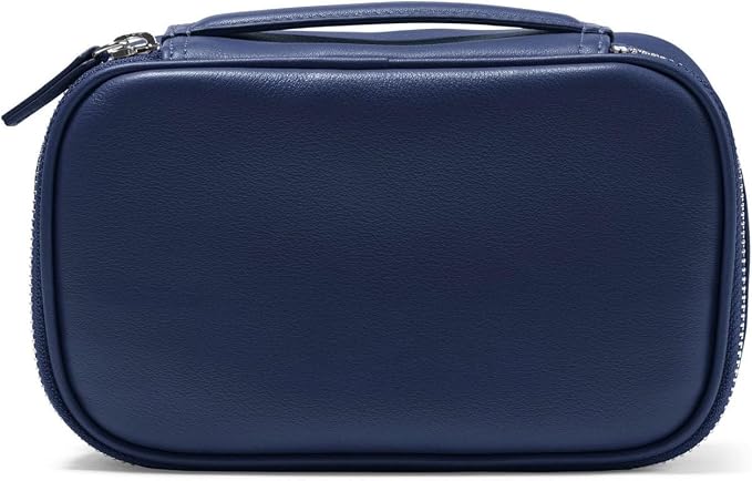 Leatherology Navy Blue Small Travel Organizer – Full-Grain Leather Tech & Toiletry Case with Zipped Mesh Pocket, Elastic Loops & Water-Resistant Lining by Leatherology