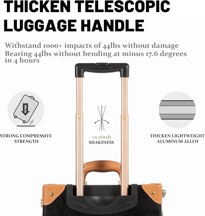 COTRUNKAGE 2 Piece Vintage Luggage TSA Lock Check-in Suitcase Sets for Travel with Spinner Wheels, Black - Image 3