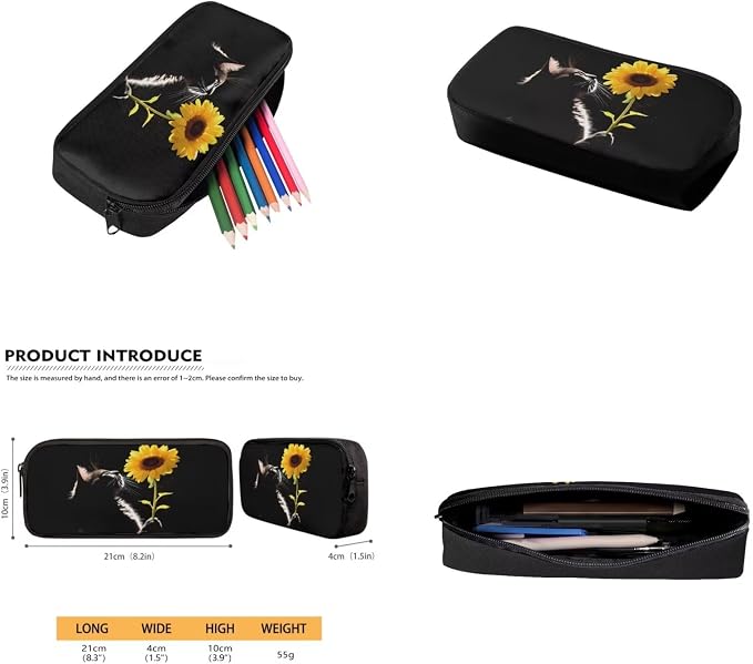 Sunflower Cat Backpack for Girls Kids Backpack with Lunch Box Water Bottle Bag and Soft Pencil Case 4PCS Set Bookbag with Front Pocket for School Teens 17 inch Large Capacity School Bag - Image 5