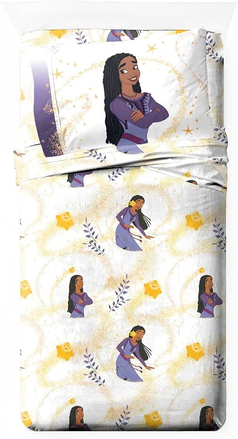 Jay Franco Kids Sheet Set with Fitted, Flat Sheets & Pillow Cover - Ultra-Soft Bedding with Pillowcase for Room Decor, White - Wish, 3 Piece Twin by JayFranco
