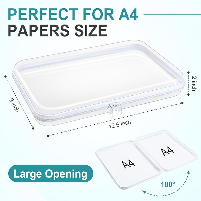 Sanwuta 6 Pcs Clear Hard Zipper Case Plastic Zipper Pouches Transparent Makeup Bag Pencil Case Pouches Toiletry Diaper Bag for Travel Toy Storage Organizer Bins(White,12.6 x 9 x 2 Inch) - Image 2