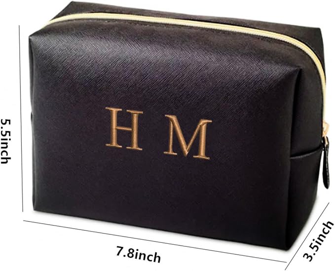 GOPHIE Personalized Embroidered Makeup Bag, Toiletry Bag for Women, Large Cosmetic Travel Bag, Gift For Bridesmaid,Set of 6,Black - Image 2