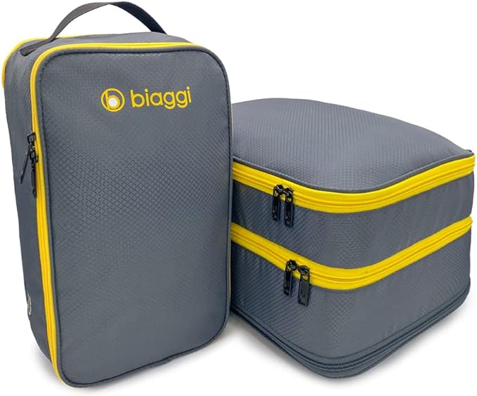 Biaggi Double Deck Compression Packing Cube –2-in-1 Expandable Travel Organizer with Integrated Shoe Cube Compartment – Lightweight Packing for Carry-On or Suitcase by Biaggi