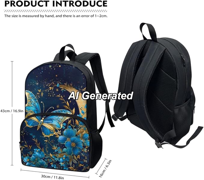Custom Butterfly Backpack for Girls Personalized 3Pcs Kids School Bag Set Floral Bookbag with Lunch Bag and Pencil Box Daypack Elementary Students Knapsack for Teens Girls - Image 3