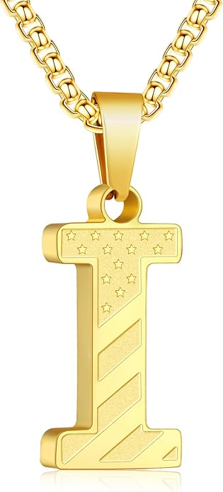 Zocomi Stocking Stuffers Christmas Gift - Initial Necklace Gifts for Men Boys, Stainless Steel American Flag Pendant Jewelry, Christmas Gifts Ideas for Kids Teen Boys