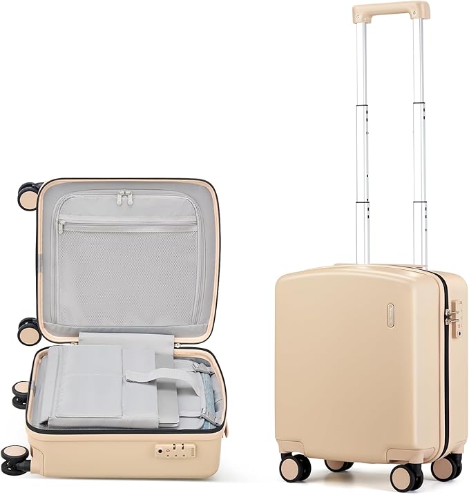 Hanke 16 Inch Underseat Carry On Luggage, Airline-Approved Hard Shell Small Suitcase with Spinner Wheels, Lightweight Tsa Lock Travel Luggage for Short Trips(Cuba Sand) by Hanke
