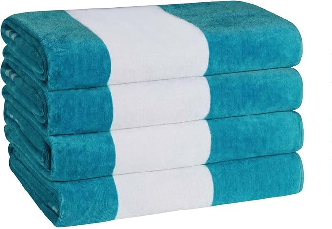 Superior Cotton Striped Beach Towels, Colorful Towels for Adult, Kid, Pool, Swimming, Sand, Travel, Large Oversized, Absorbent, Fast Drying, Bath Basics, Cabana Collection, Set of 4, Turquoise - Image 4