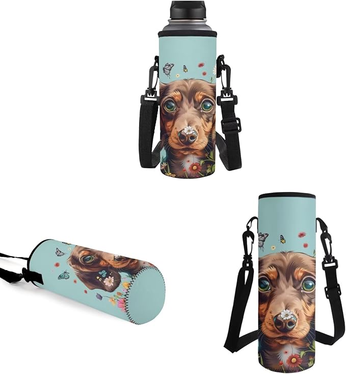 4 Pcs Backpack Set for Girls, Large Double Zipper School Bag Book Bag with Leakproof Lunch Box Pencil Bag Water Bottle Carrier for School and Daycare, Dachshund Colorful Floral - Image 5