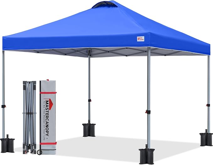 MASTERCANOPY 10x10 Pop Up Canopy Tent, 1 Person Setup Instant Shelter,Outdoor Portable Beach Canopy with Roller Bag, 4 Sandbags, 4 Ropes, 8 Stakes (10x10, Blue) by MASTERCANOPY