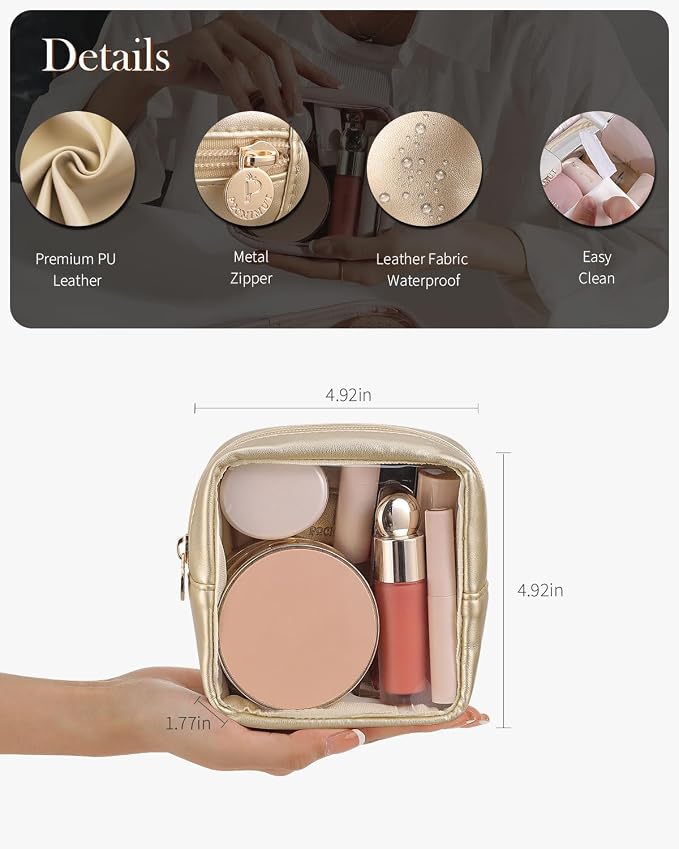 Pocmimut Clear Makeup Bag, Easy to Find Mini Makeup Bag for Purse, Travel Makeup Bag for Car, Compact Cosmetic Pouch for Daily Essentials,Gold - Image 6