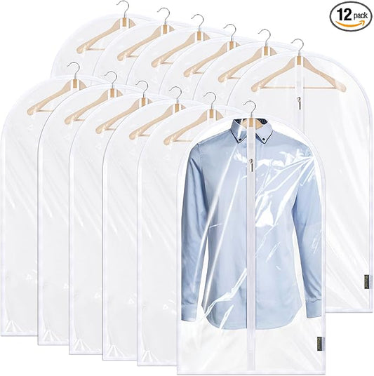 BALEINE 40'' Clear Garment Bags, 12 Packs PEVA Dress Bag for Closet Clothes Dresses Suit Coats Storage (Clear, 12PK) by BALEINE