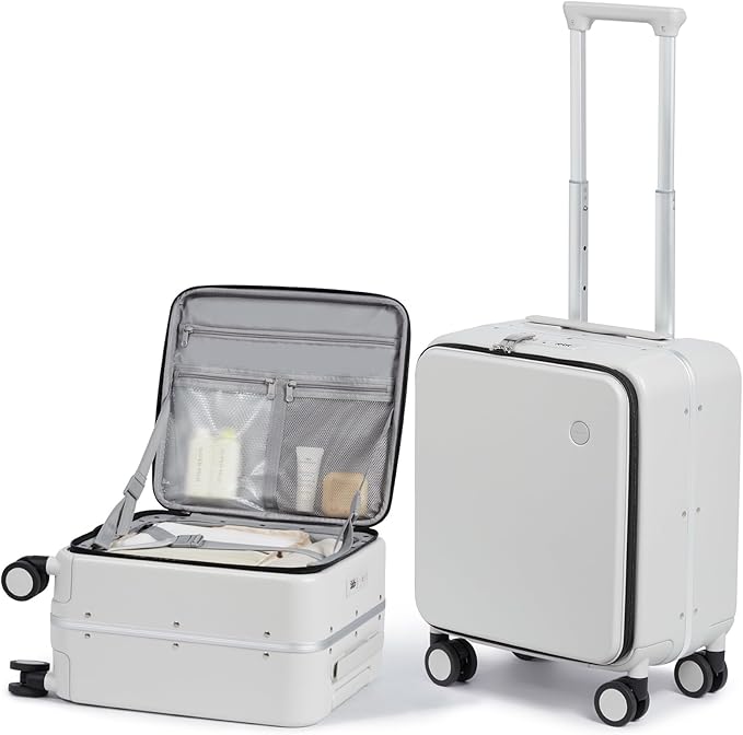 mixi 17x14x9 Carry On Luggage Underseat PC Hard Shell Suitcase Top Opening Aluminum Frame Travel Suitcases with Wheels, Smoke White by MIXI