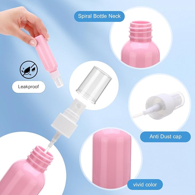 LemonRoad 100 Pack 2 oz Mini Spray Bottles Bulk Small Plastic Fine Mist Spray Bottles Pink Blue Asst Colors Leak Proof Mini Empty Refillable Travel Size Hair Colorful Sprayer Bottle for Cleaning - Image 3