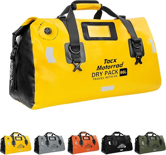 Waterproof Duffel Bag for Men/Women, Roll-top Dry Backpack Duffel Bag with Quick-fixed Straps, Motorcycle Tail Saddle Bag for Motorcycling, Rafting, Boating, Kayaking, Travel, 66L-Yellow by TACXMOTORRAD