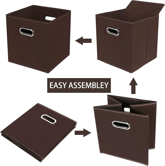 Fabric Cloth Storage Bins,Fabric Cube Bins Organizer with Dual Handles Foldable Cube Storage Baskets for Home Bedroom Storage,Set of 6,(Coffee) - Image 6