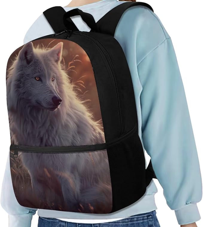 Wolf Backpack for Girls Boys Backpack with Lunch Box Water Bottle Bag and Cute Pencil Case 4PCS Set Bookbag with Front Pocket for School Teens 17 inch Large Capacity School Bag for Kids - Image 2