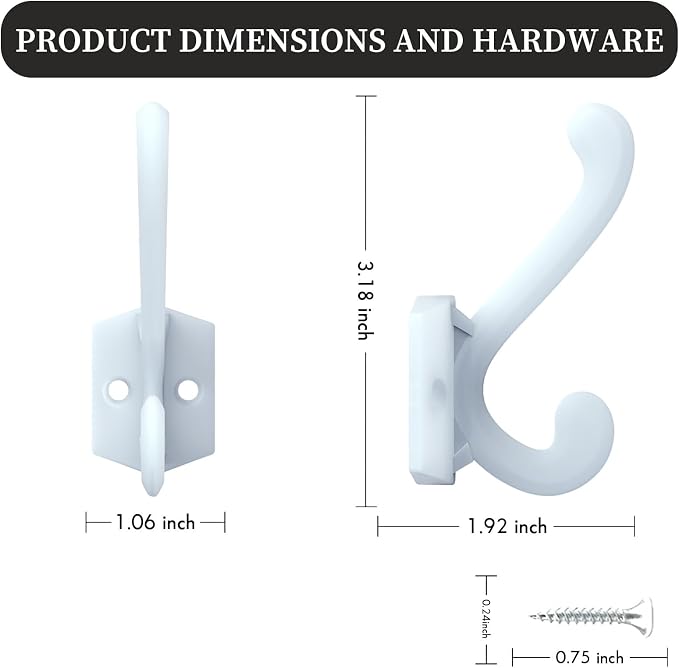 CBWLWJ 24 Pack Heavy Duty Metal Wall Hooks for Hanging, Wall Mounted Coat Hooks for Living Room, Bathroom, Kitchen – Hang Coat, Bag, Scarf, Towel, Hat, Key, Cup (White) - Image 5