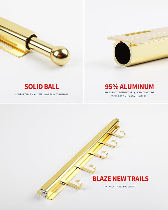 BaiNong Valet Rod for Closets Pull Out 16.5" Gold with 6 Hooks | Closet Valet Rod Slide Out for Closets, Laundry Rooms, RVs Space-Saving - Image 6