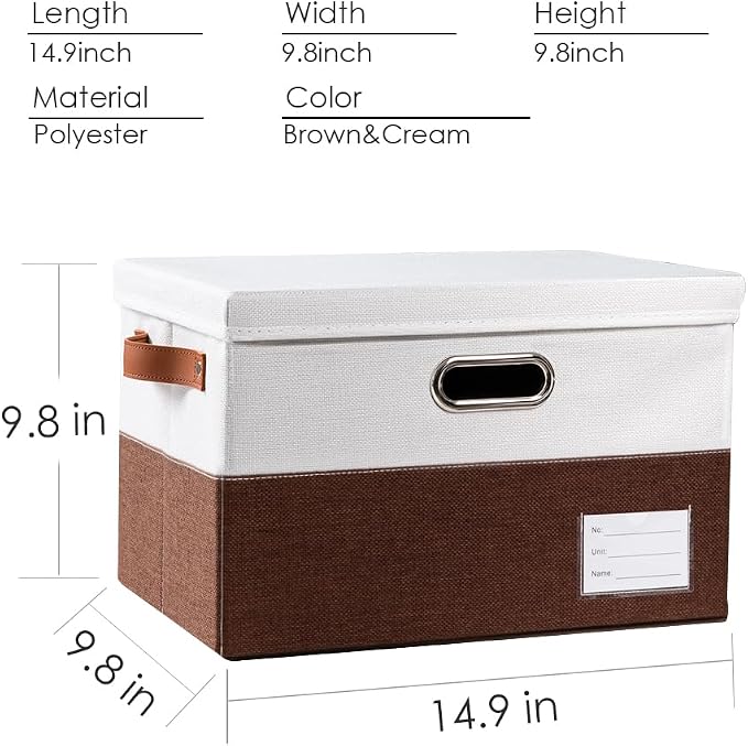 PRANDOM Foldable Storage Bins with Lids [3-Pack] Fabric Collapsible Storage Boxes Baskets Cubes Containers with Handles for Closet Living Room Bedroom (Brown & White 14.9x9.8x9.8'') - Image 5