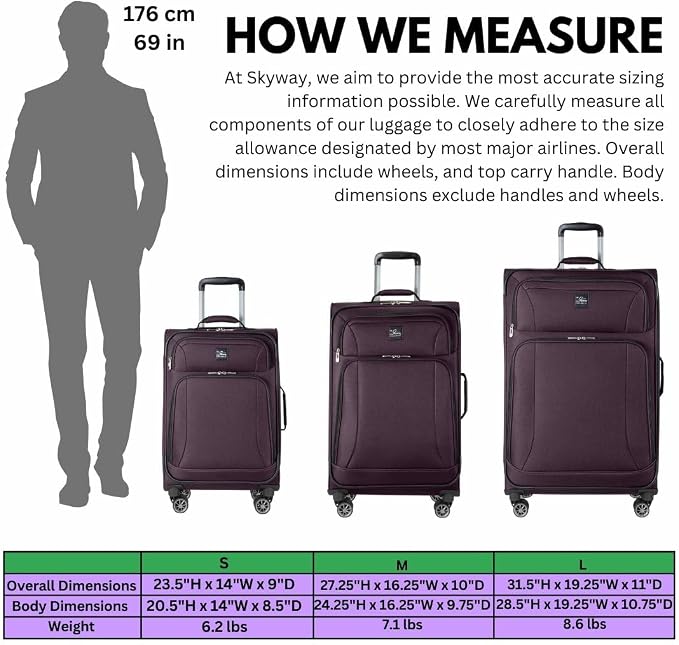 Skyway Epic Softside Carry-On Luggage - Lightweight Suitcase with Wheels for Travel | TSA Approved Carry-On Bag | Spinner Suitcase | Carry-On Luggage with Telescoping Handle, 20 inch, Plum - Image 10