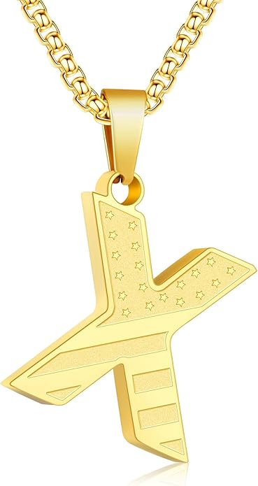 Zocomi Stocking Stuffers Christmas Gift - Initial Necklace Gifts for Men Boys, Stainless Steel American Flag Pendant Jewelry, Christmas Gifts Ideas for Kids Teen Boys