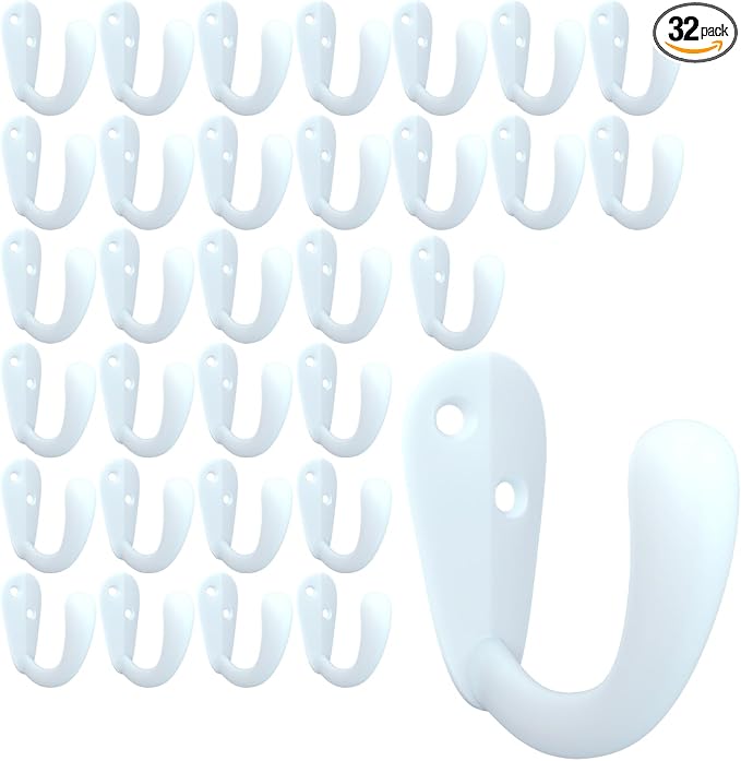 CBWLWJ 32 Pack Coat Hooks Wall Mounted Single Prong Robe Wall Hooks for Hanging Towel Hooks for Living Room, Bathroom, Kitchen, Bedroom for Coat, Bag, Scarf, Towel, Hat, Key, Cup (White) by CBWLWJ