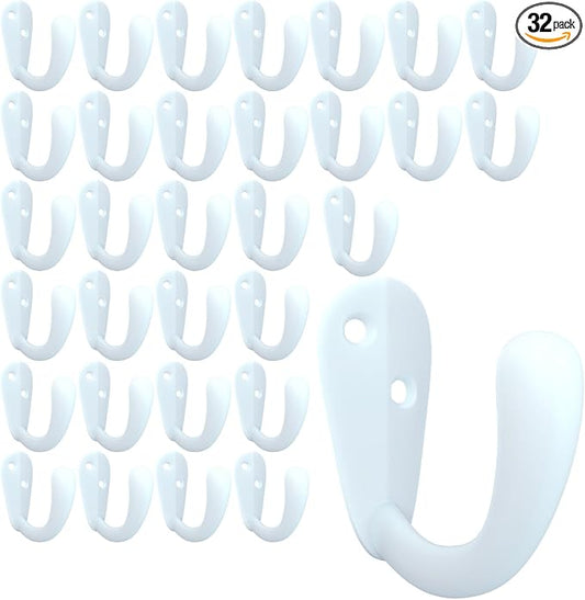 CBWLWJ 32 Pack Coat Hooks Wall Mounted Single Prong Robe Wall Hooks for Hanging Towel Hooks for Living Room, Bathroom, Kitchen, Bedroom for Coat, Bag, Scarf, Towel, Hat, Key, Cup (White) by CBWLWJ