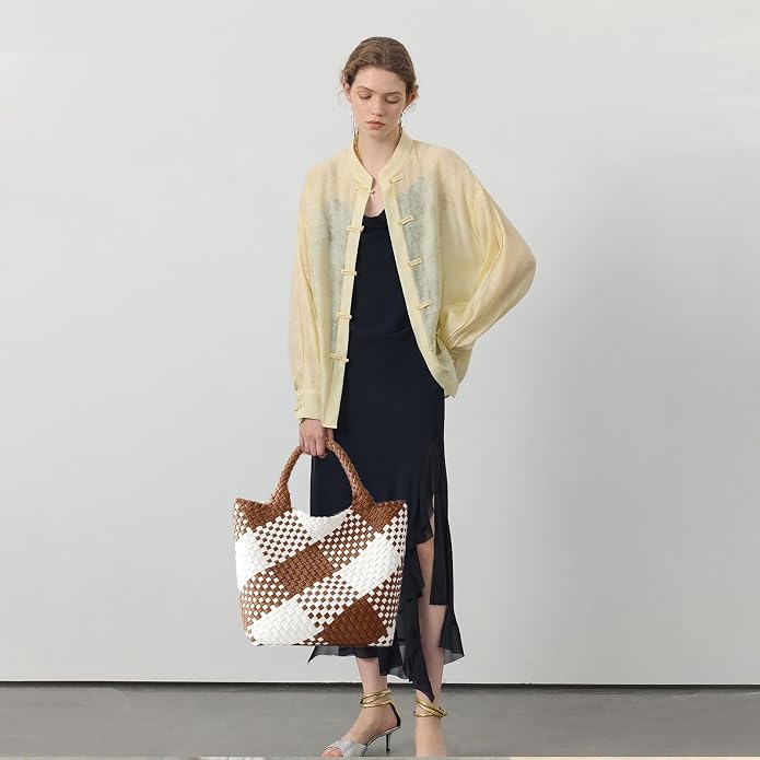 JINMANXUE Fashion Woven Bag Shopper Bag Travel Handbags and Purses Women Tote Bag Large Capacity Shoulder Bags - Image 3
