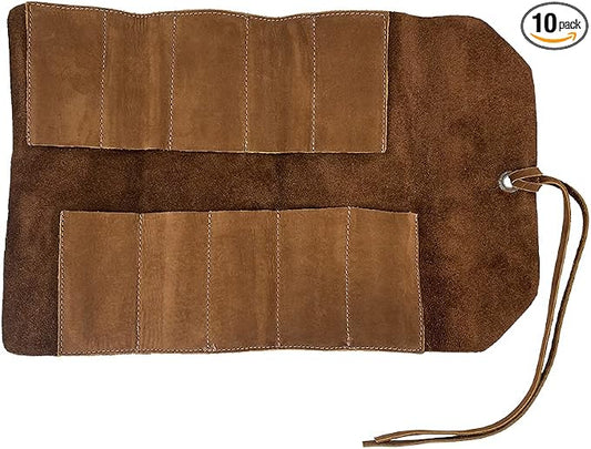 Hide & Drink, Rustic Small Tool Roll-Up Bag (10 Slots), Portable Carry-On Pouch, Workshop Storage, Woodworking Tools Organizer, Vintage, Full Grain Leather, Handmade, Swayze Suede by HideDrink