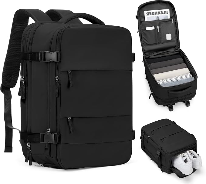 coofay Expandable Backpack For Traveling On Airplane Carry On Backpack For Women Men Airline Approved Personal Item Bag For Airlines Gym Bag For Women With Shoe Compartment by coofay