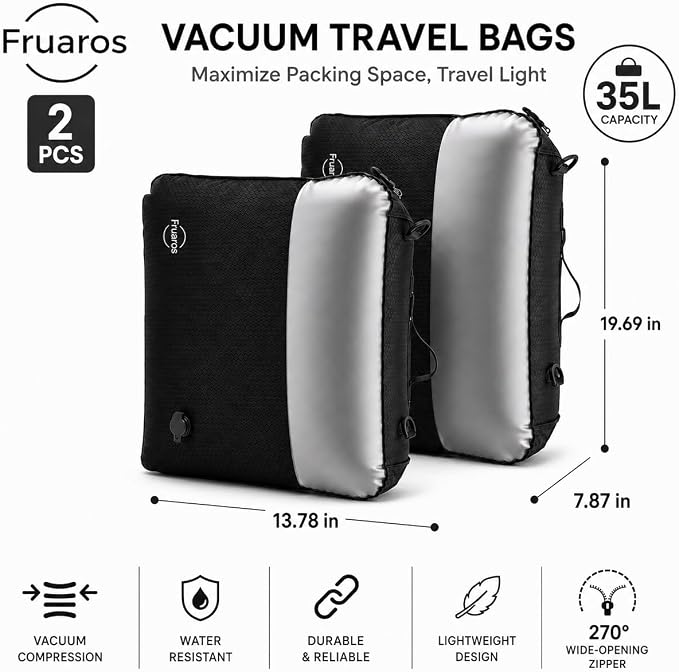 Vacuum bags for travel luggage with Wireless Pump – 270° Open, IP68 Waterproof, Reusable Compression Bags, Pack More in Carry-On & Checked Suitcases(2Pack+Pump) - Image 2
