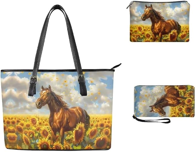 Women Purse Handbags Wallet Sets Leather Shoulder Tote Bag for Women,Top Handle Purse with Wrist Wallet Bag - Image 3