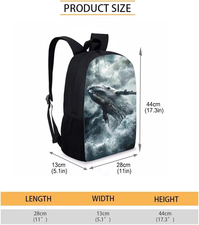 17 Inch Animal Print School Backpack And Lunch Box Set for Kids Lightweight Stormy Sea Whale Backpack for Boys Girls Sturdy School Bag with Insulated Lunchbox Pencil Case Student Bookbag - Image 7