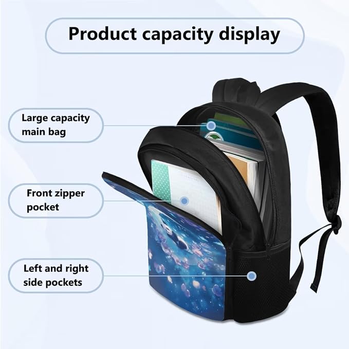 Girls Panda Moon Backpack Set of Thermal Lunch Box Pencil Box Water Bottle Holder, Lightweight 4 in 1 School Book Bag, Kids Daypack Everyday Pack for School - Image 2