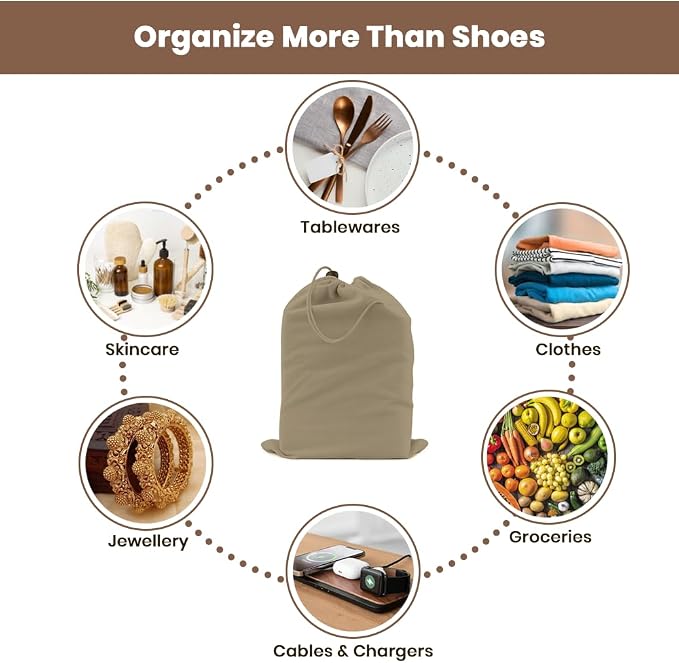 LFH Cotton Rich Shoe Storage Bags with Drawstring, Dustproof Breathable Reusable Organizer, Perfect For Travel, Dorm, Hotel, College, Gym, Easy to Carry Machine Washable 12"x17" (Pack of 4) - Chambray - Image 8