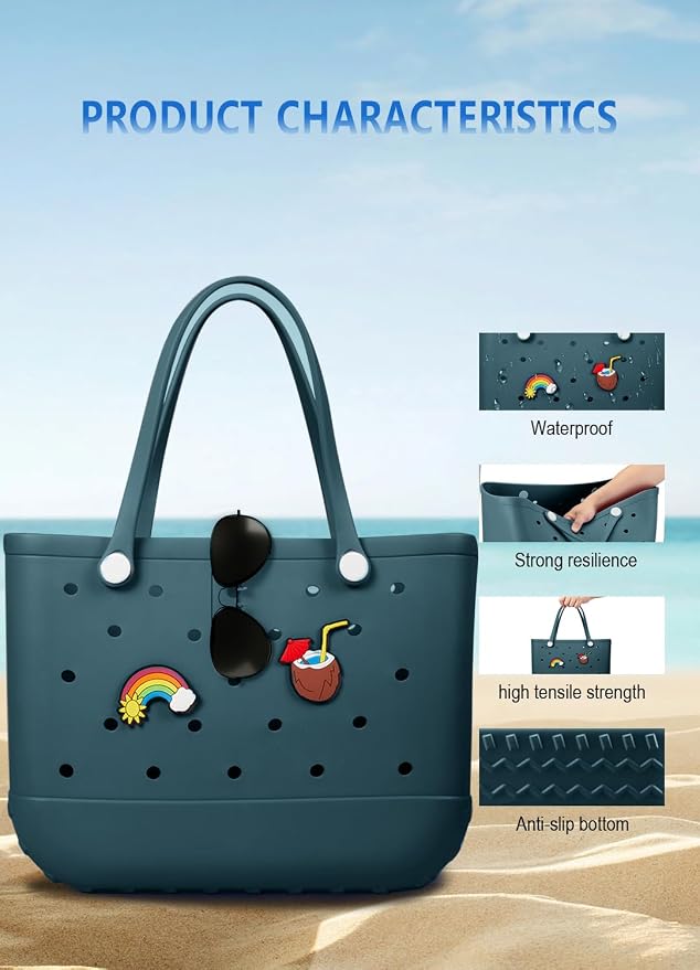 Baonat Beach Bag Rubber Tote Bag - Waterproof Travel Bag for Women Washable Tote Bag Handbag for Sports Beach Market Pool - Image 6