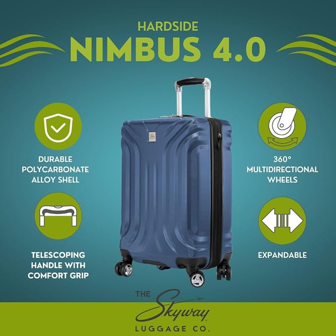 Skyway Nimbus 4.0 Expandable, Durable Hardside, 4 Wheel Spinner, Lightweight Suitcase, Unisex, Stylish, Maritime Blue, Carry-On 20-Inch - Image 2