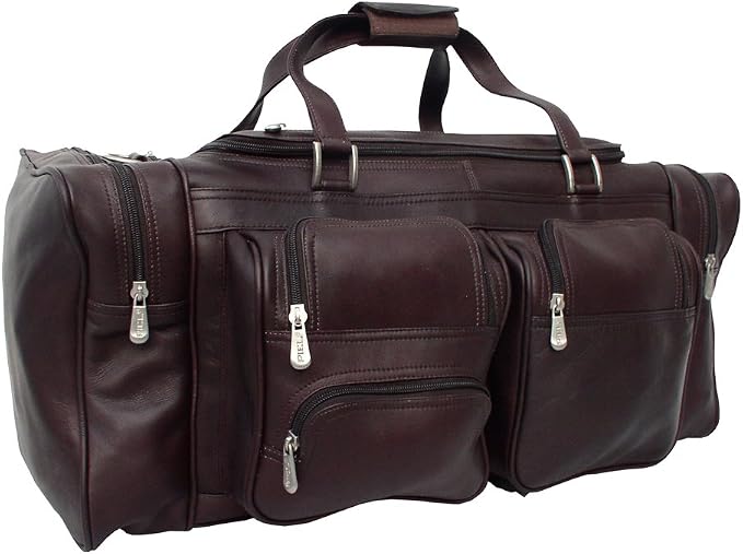 Piel Leather 24In Duffel with Pockets, Chocolate, One Size - Image 2
