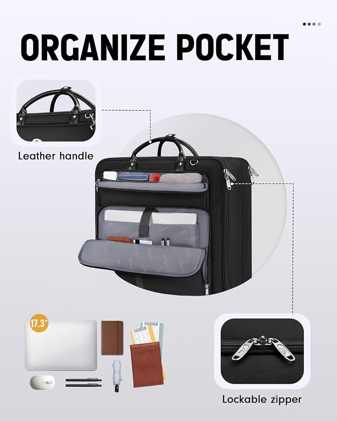 MATEIN Mens Garment Bags for travel, Large Travel Suit Bag Up to 7 Suits with Strap, Wrinkle Free Carry On Garment Bags for Hanging Clothes, Business Suitcase Luggage Bag Fit 17.3 Inch Laptop, Black - Image 3